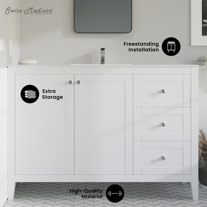 Swiss Madison, Cannes 48 Single, Two Doors, Three Drawers, Bathroom Vanity