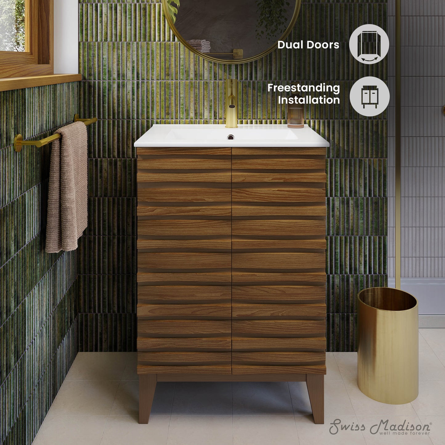 Swiss Madison, Cascade 24'' Bathroom Vanity in Brown Oak
