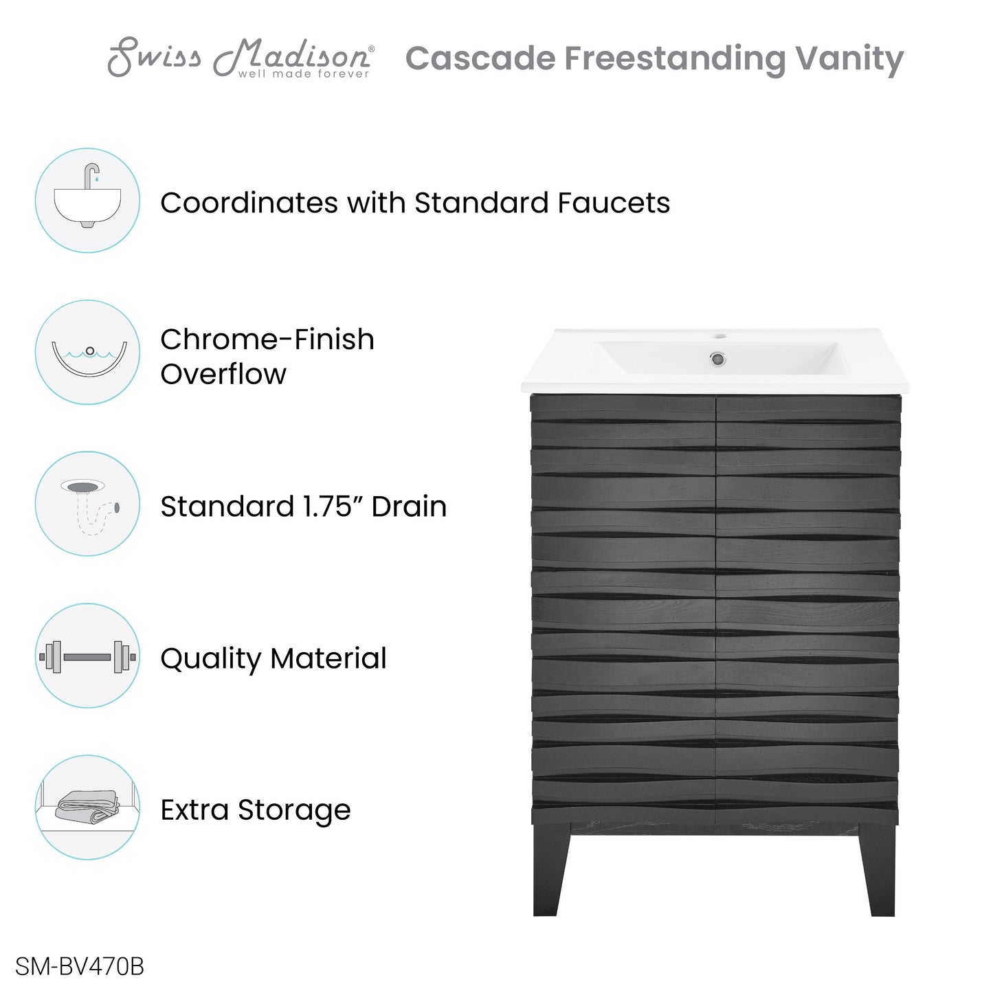 Swiss Madison, Cascade 24" Bathroom Vanity in Black