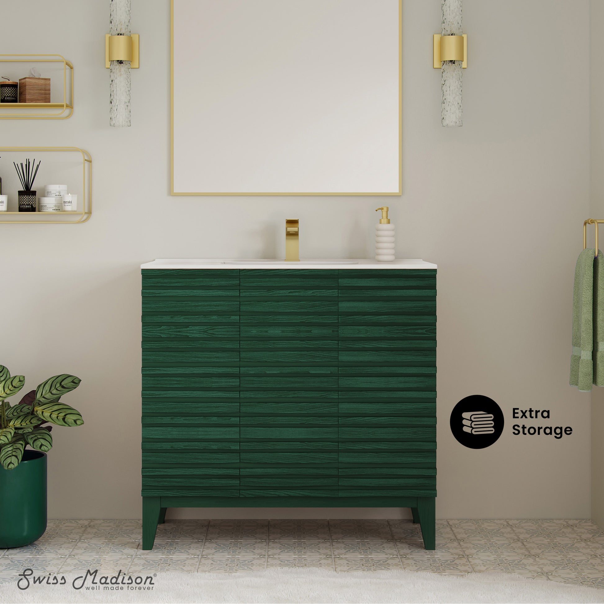 Swiss Madison Cascade 36-inch freestanding bathroom vanity in Green Oak