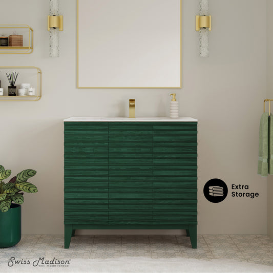 Swiss Madison Cascade 36-inch freestanding bathroom vanity in Green Oak