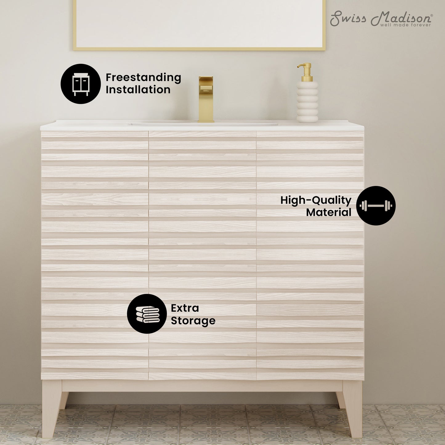 Swiss Madison, Cascade 36'' Bathroom Vanity in White