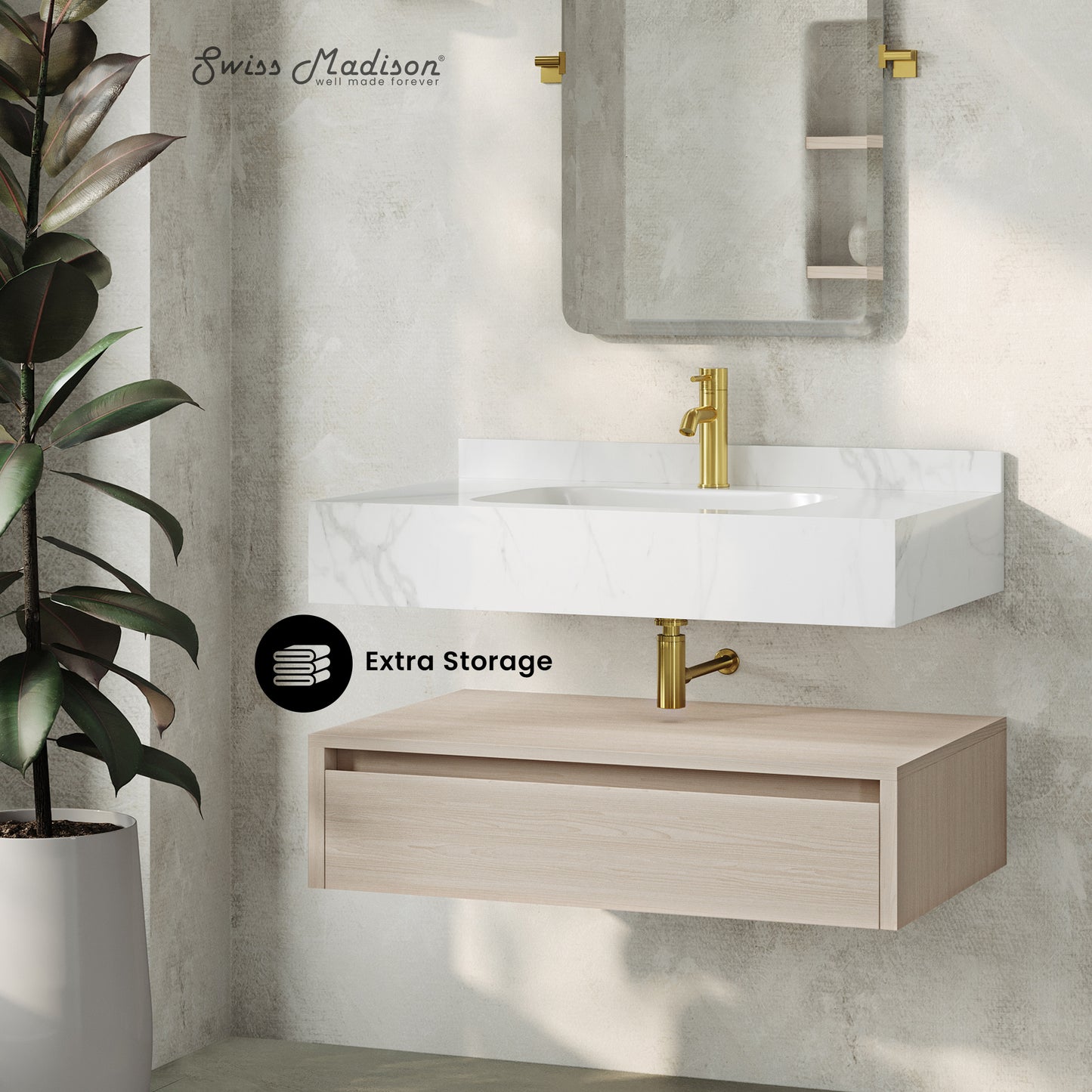 Swiss Madison Avancer 36-inch wall-mount bathroom vanity in White Oak