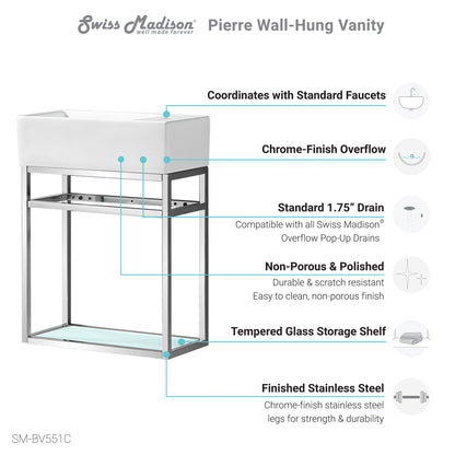 Swiss Madison, Pierre 19.5 Single, Open Shelf, Chrome Metal Frame Bathroom Vanity
