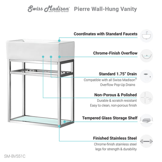 Swiss Madison, Pierre 19.5 Single, Open Shelf, Chrome Metal Frame Bathroom Vanity