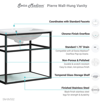 Swiss Madison, Pierre 24 Single, Metal Frame, Open Shelf, Bathroom Vanity