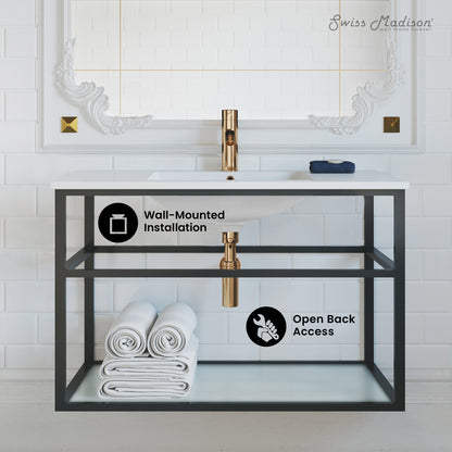 Swiss Madison, Pierre 36 Single, Metal Frame, Open Shelf, Bathroom Vanity