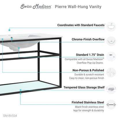 Swiss Madison, Pierre 48 Single, Metal Frame, Open Shelf, Bathroom Vanity