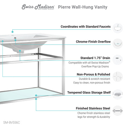 Swiss Madison, Pierre 30 Single, Open Shelf, Chrome Metal Frame Bathroom Vanity