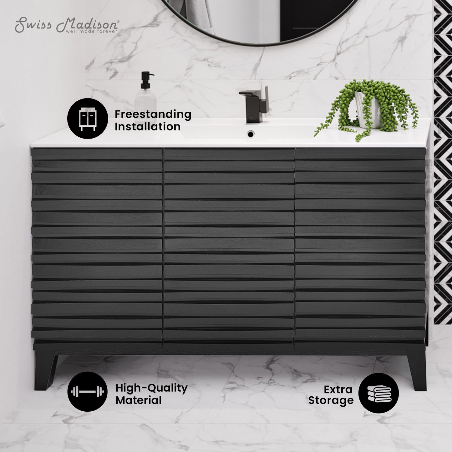 Swiss Madison, Cascade 48" Bathroom Vanity in Black