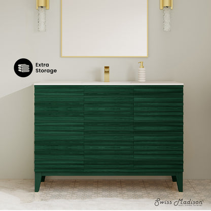 Swiss Madison, Cascade 48" Freestanding Bathroom Vanity in Green Oak with Sink Top