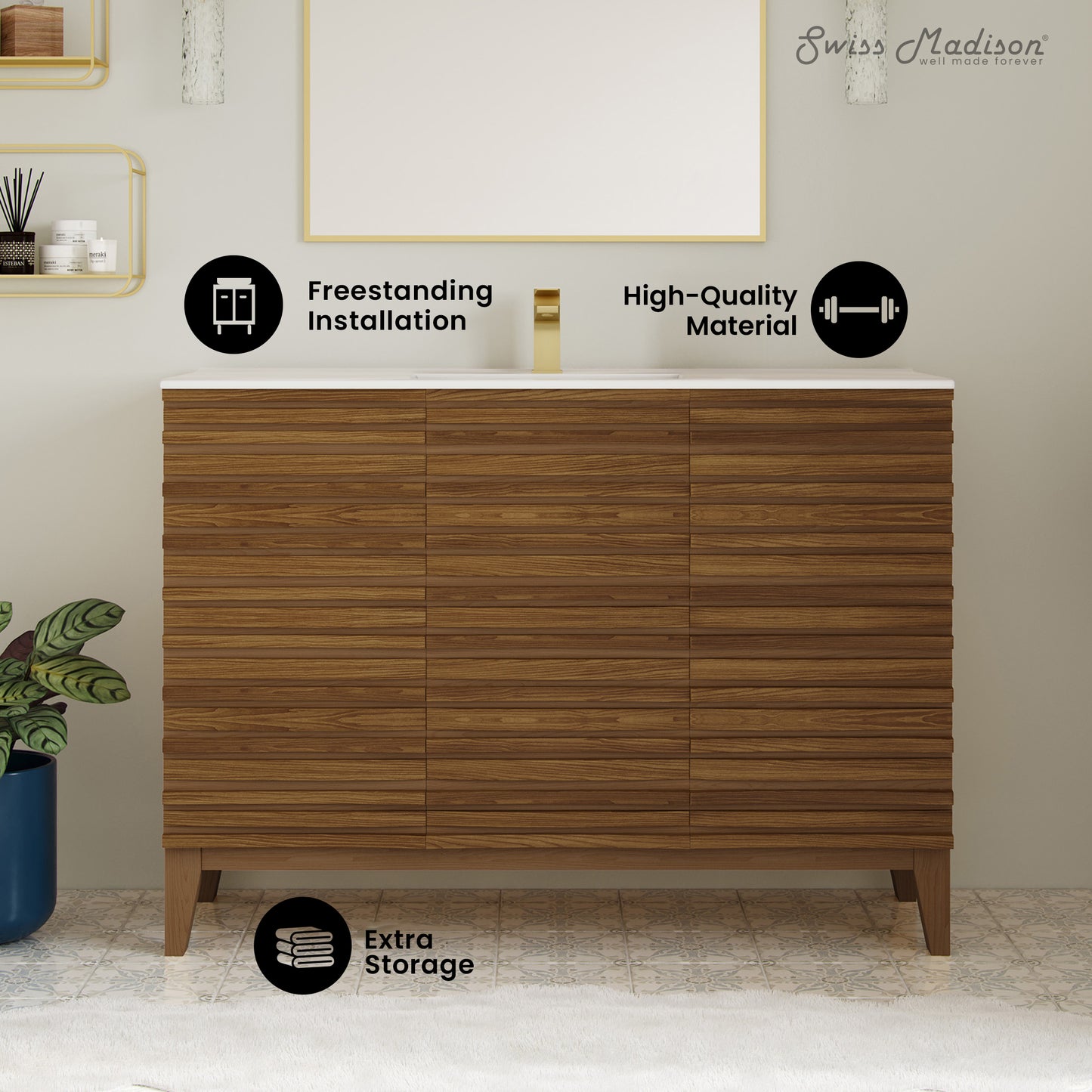 Swiss Madison Cascade 48-inch bathroom vanity in Brown Oak