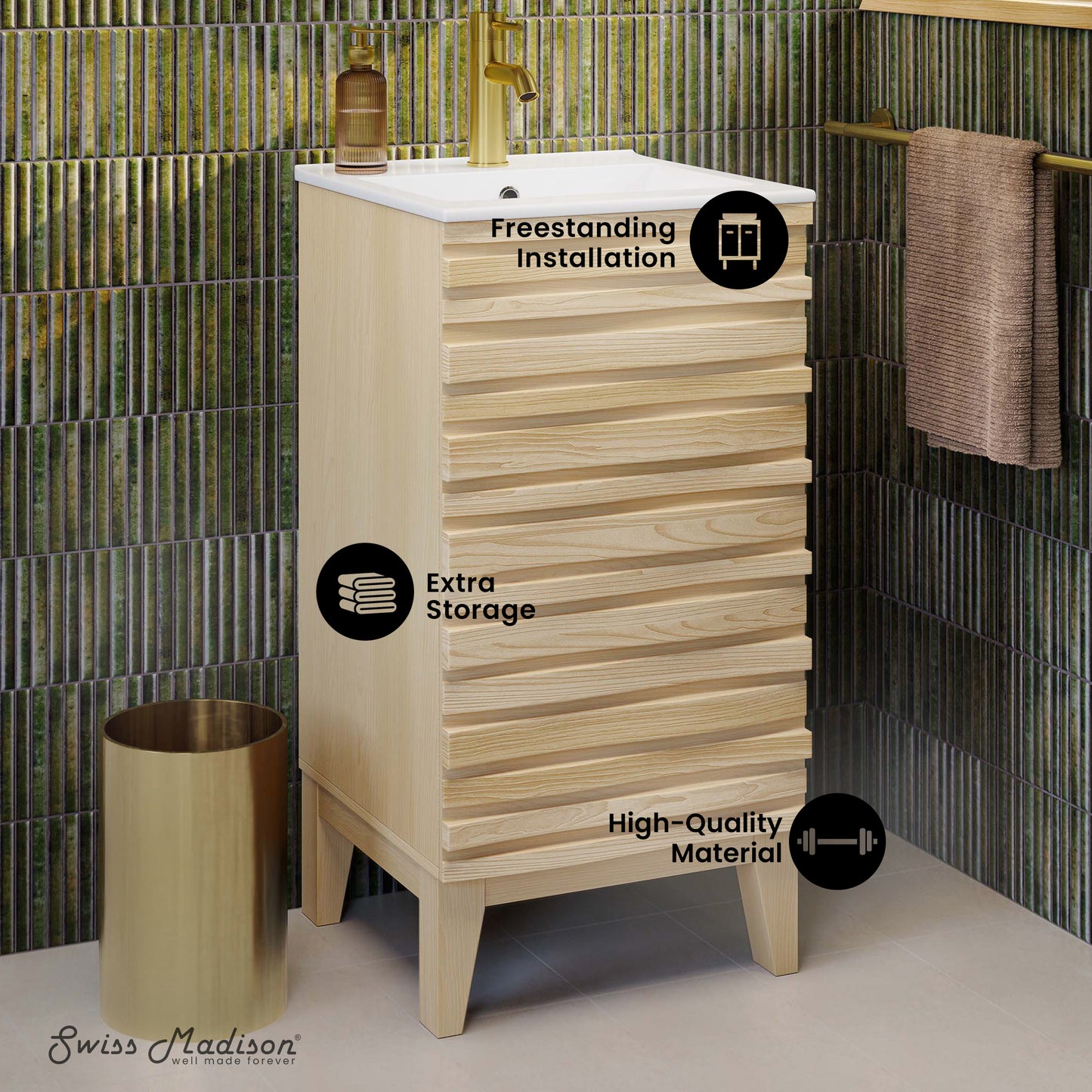 Swiss Madison, Cascade 18" Bathroom Vanity in Natural Oak