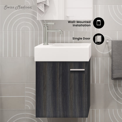 Swiss Madison, Colmer 18 Single, Black Walnut, One Cabinet, Bathroom Vanity