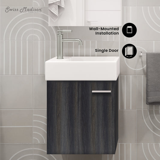 Swiss Madison, Colmer 18 Single, Black Walnut, One Cabinet, Bathroom Vanity