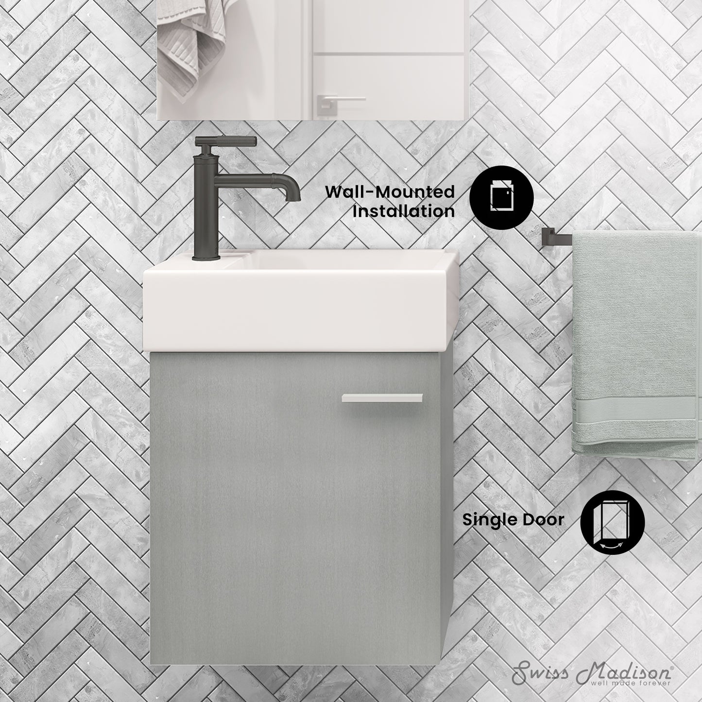 Swiss Madison, Colmer 18 Single, Brushed Grey, One Cabinet, Bathroom Vanity