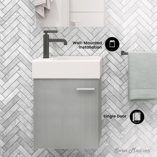 Swiss Madison, Colmer 18 Single, Brushed Grey, One Cabinet, Bathroom Vanity