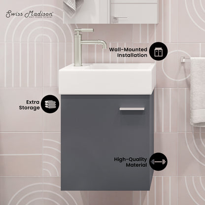 Swiss Madison, Colmer 18" Wall-Mounted Bathroom Vanity in Slate