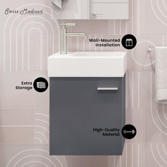 Swiss Madison, Colmer 18" Wall-Mounted Bathroom Vanity in Slate