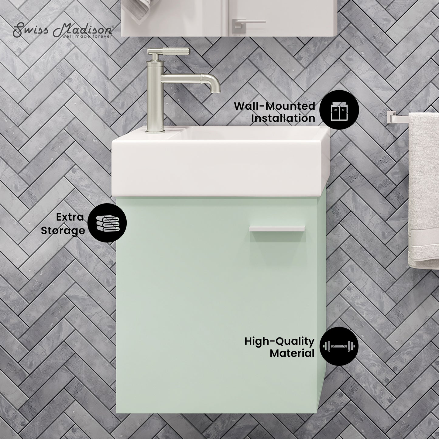 Swiss Madison, Colmer 18" Wall-Mounted Bathroom Vanity in Mint