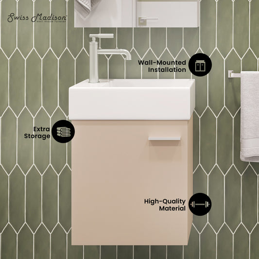 Swiss Madison, Colmer 18" Wall-Mounted Bathroom Vanity in Sandstone