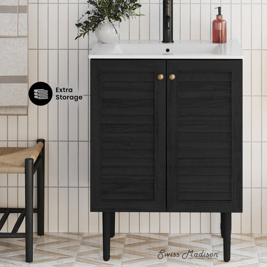 Swiss Madison, Bron 24" Freestanding Bathroom Vanity in Black Oak with Sink Top