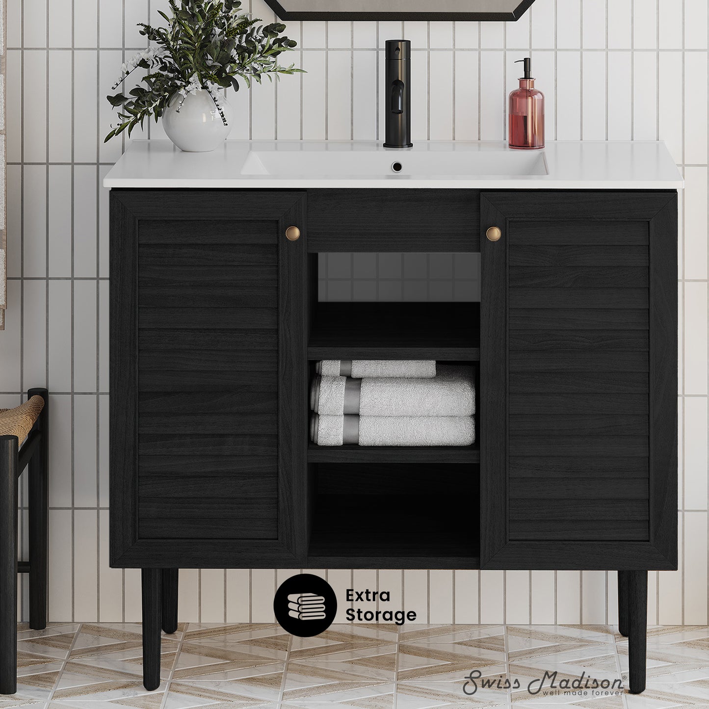 Swiss Madison, Bron 36" Freestanding Bathroom Vanity in Black Oak with Sink Top
