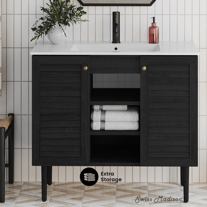 Swiss Madison, Bron 36" Freestanding Bathroom Vanity in Black Oak with Sink Top