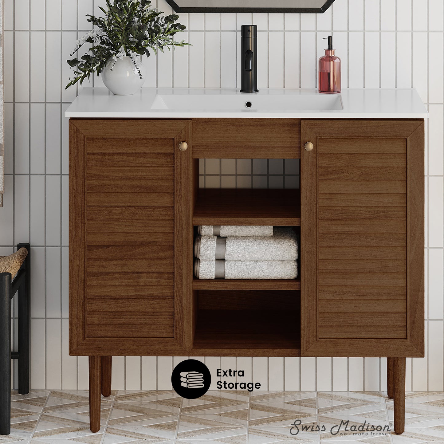 Swiss Madison Bron 36-inch freestanding bathroom vanity in Brown Oak