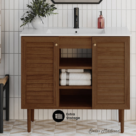 Swiss Madison Bron 36-inch freestanding bathroom vanity in Brown Oak