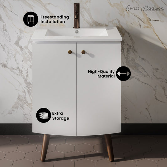 Swiss Madison, Manoir 24" Freestanding Bathroom Vanity in White with Sink Top