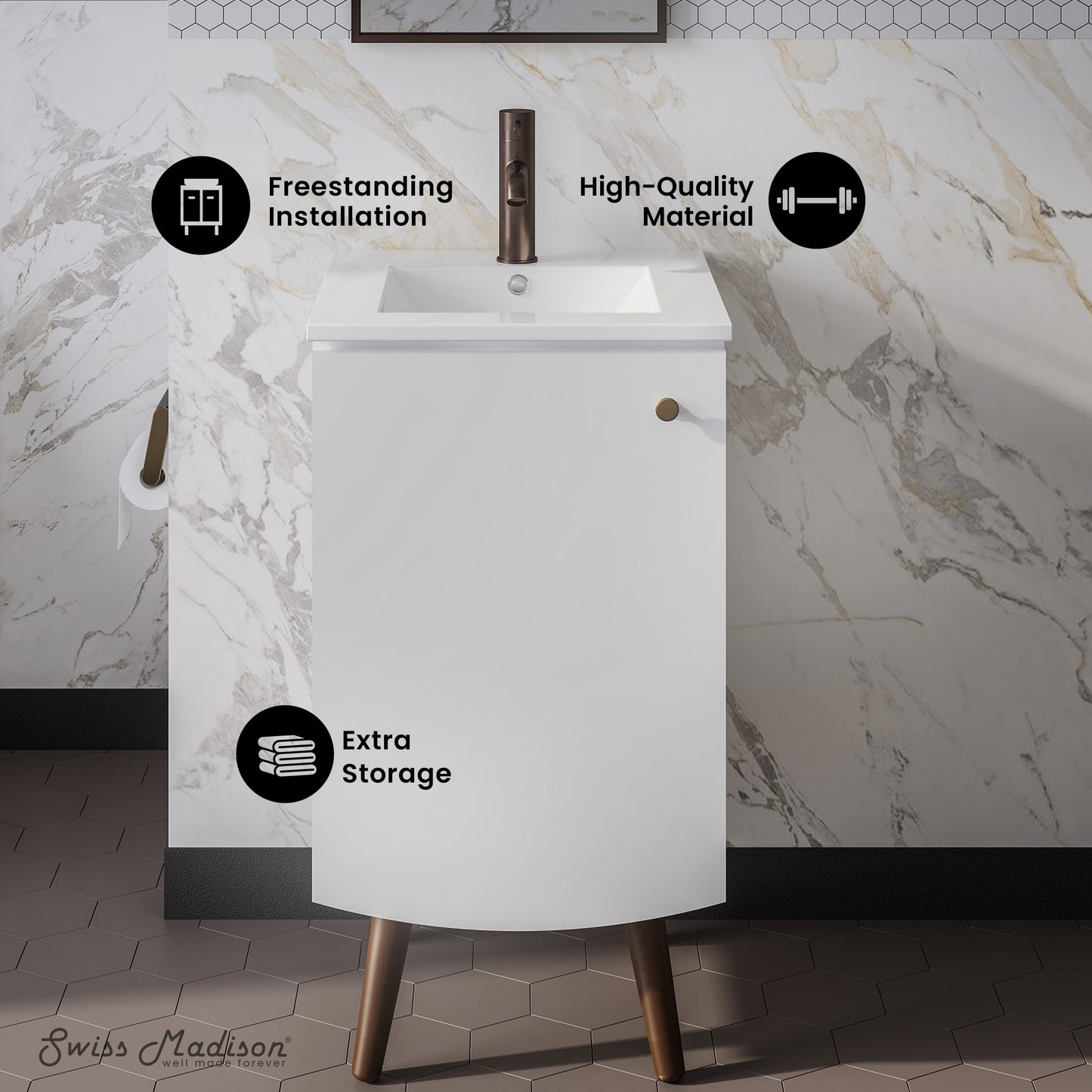 Swiss Madison, Manoir 18" Bathroom Vanity in White