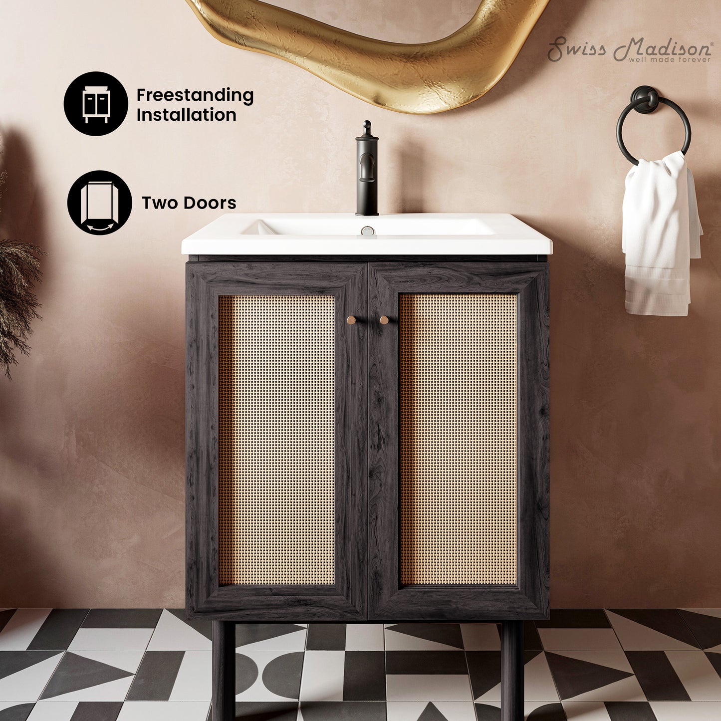 Swiss Madison, Classe 24" Freestanding Bathroom Vanity in Black Oak with Sink Top
