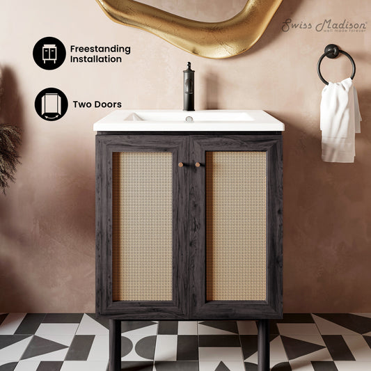 Swiss Madison, Classe 24" Freestanding Bathroom Vanity in Black Oak with Sink Top