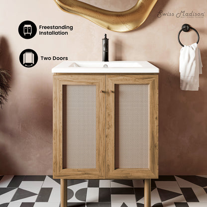 Swiss Madison, Classe 24" Freestanding Bathroom Vanity in Golden Oak with Sink Top