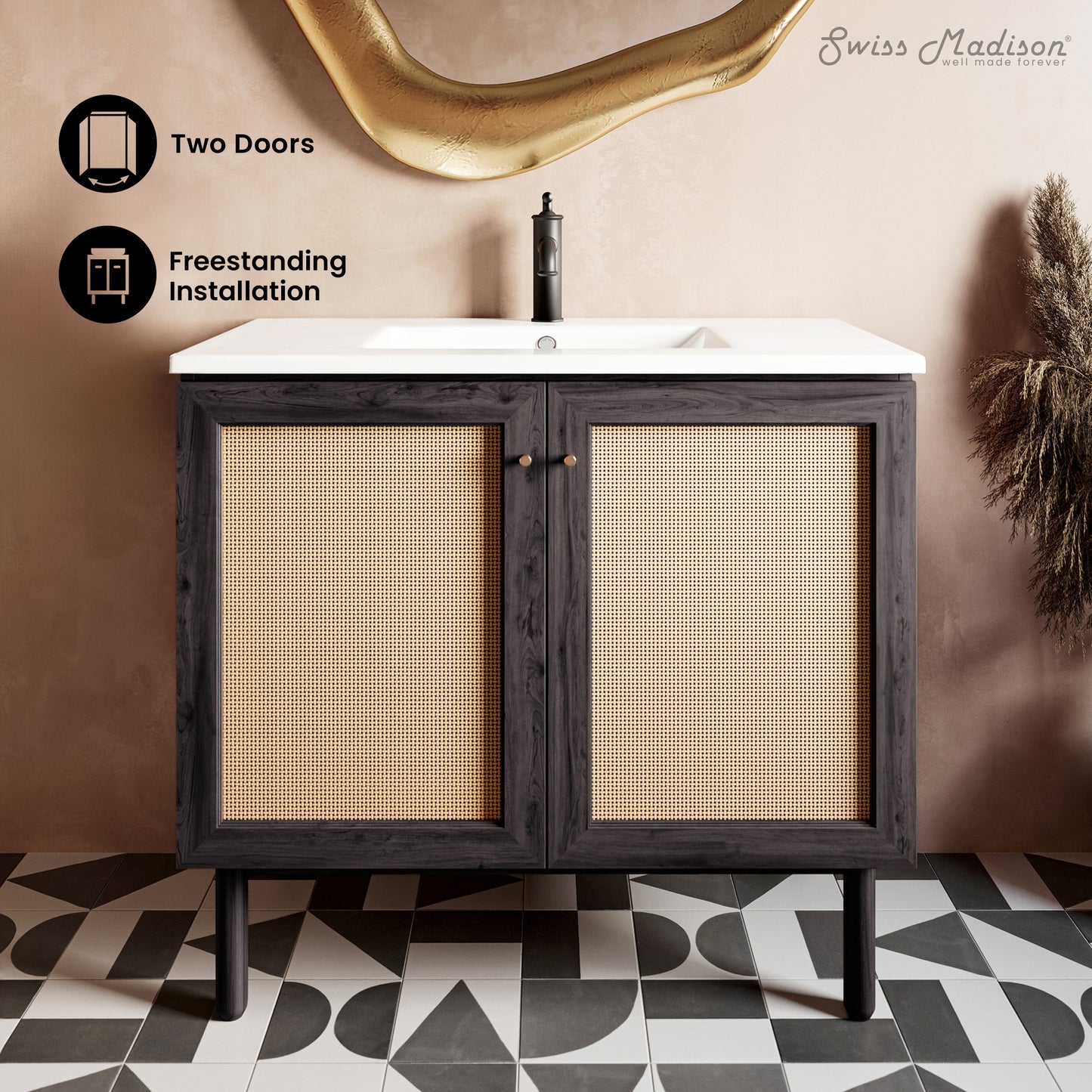 Swiss Madison, Classe 36" Freestanding Bathroom Vanity in Black Oak with Sink Top