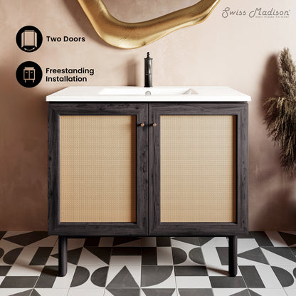 Swiss Madison, Classe 36" Freestanding Bathroom Vanity in Black Oak with Sink Top