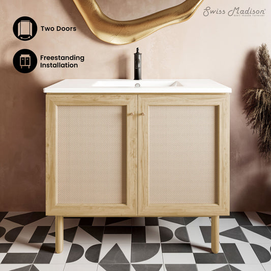 Swiss Madison Classe 36-inch freestanding bathroom vanity in Natural Oak