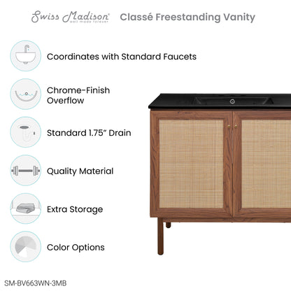 Swiss Madison, Classe 36" Freestanding Bathroom Vanity in Brown Oak with Black 3-Hole Widespread Sink Top