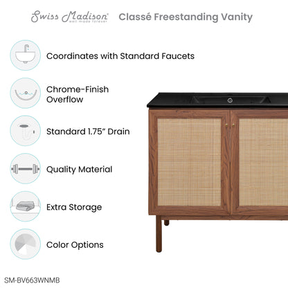 Swiss Madison, Classe 36" Freestanding Bathroom Vanity in Brown Oak with Black Sink Top