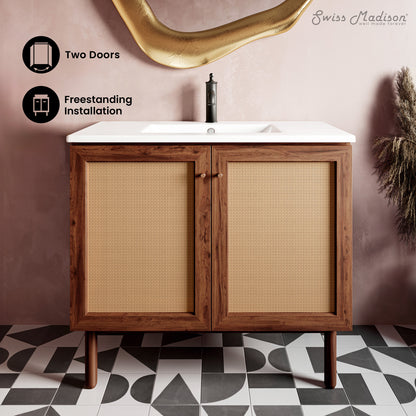 Swiss Madison, Classe 36" Freestanding Bathroom Vanity in Brown Oak with Sink Top