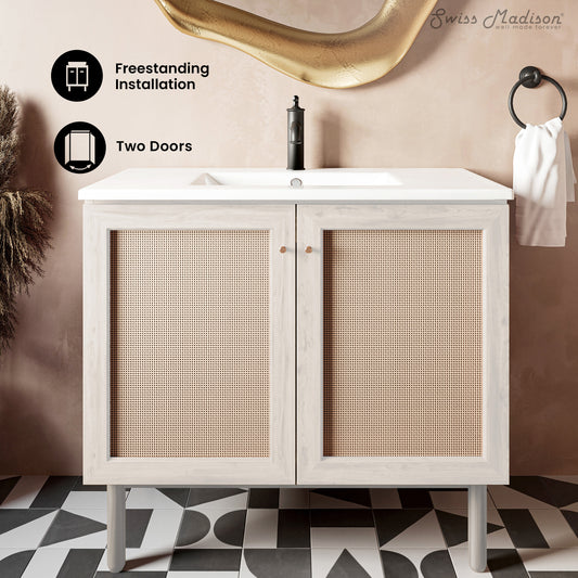 Swiss Madison, Classe 36" Freestanding Bathroom Vanity in White Oak with Sink Top
