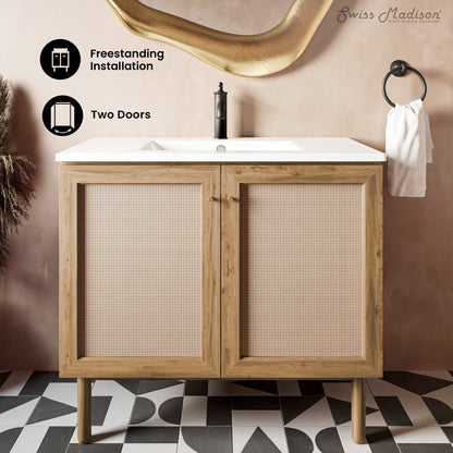 Swiss Madison, Classe 36" Freestanding Bathroom Vanity in Golden Oak with Sink Top