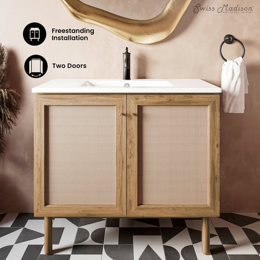 Swiss Madison Classe 36-inch freestanding bathroom vanity in Golden Oak