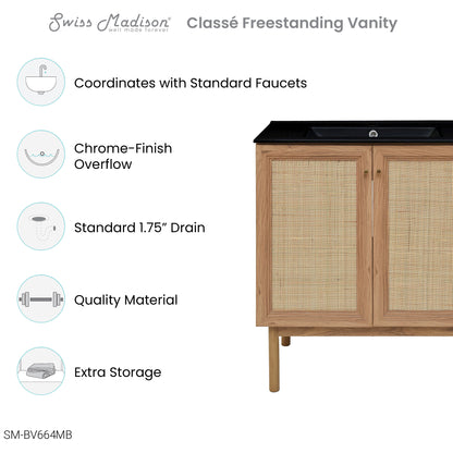 Swiss Madison, Classe 30" Freestanding Bathroom Vanity in Golden Oak with Black Sink Top