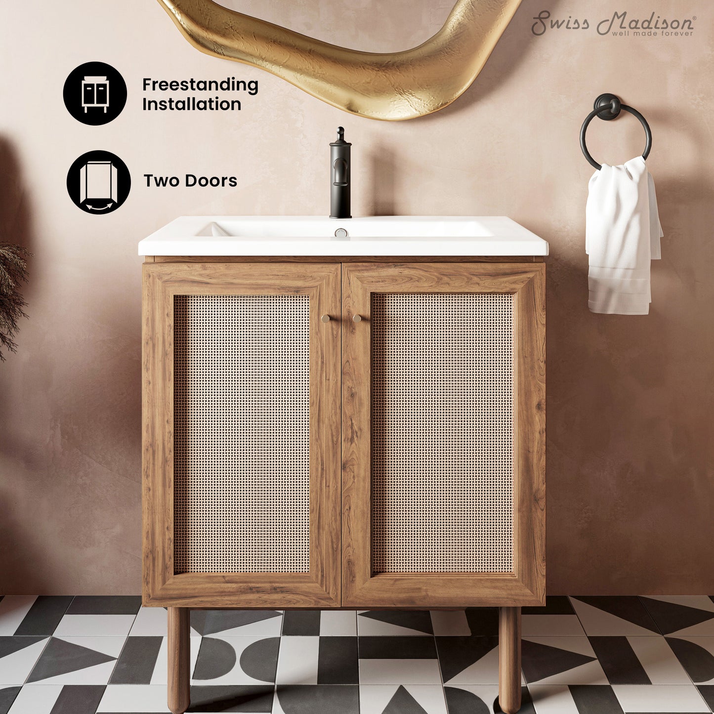 Swiss Madison, Classe 30" Freestanding Bathroom Vanity in Golden Oak with Sink Top