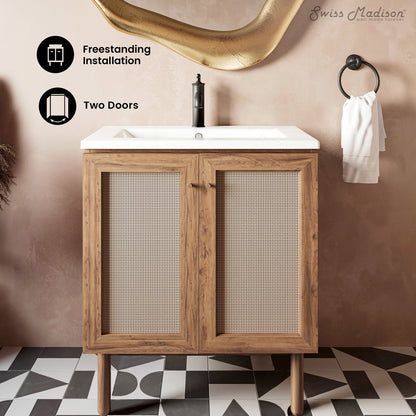 Swiss Madison, Classe 30" Freestanding Bathroom Vanity in Golden Oak with Sink Top