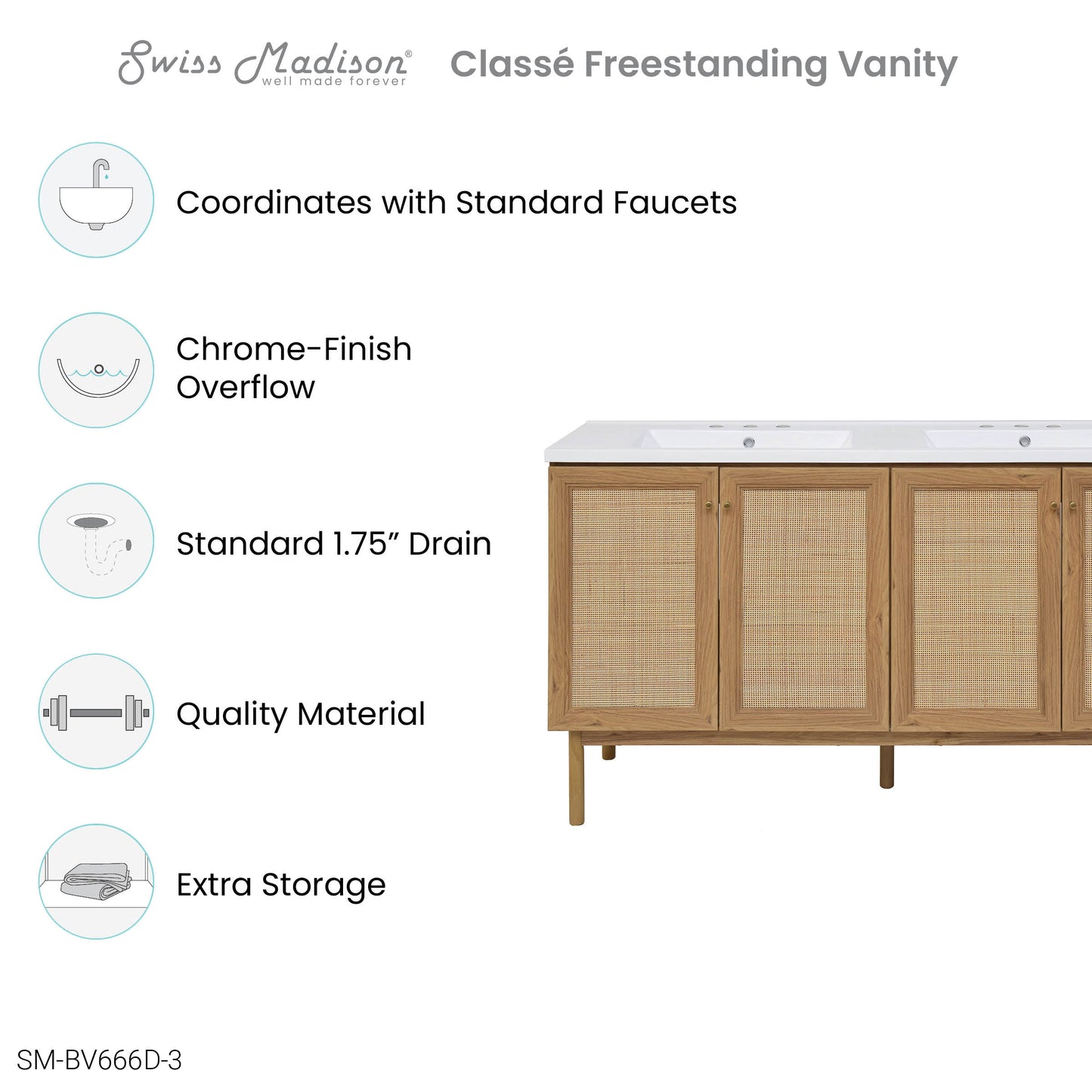 Swiss Madison Classe 60-inch freestanding bathroom vanity in Golden Oak — view 2