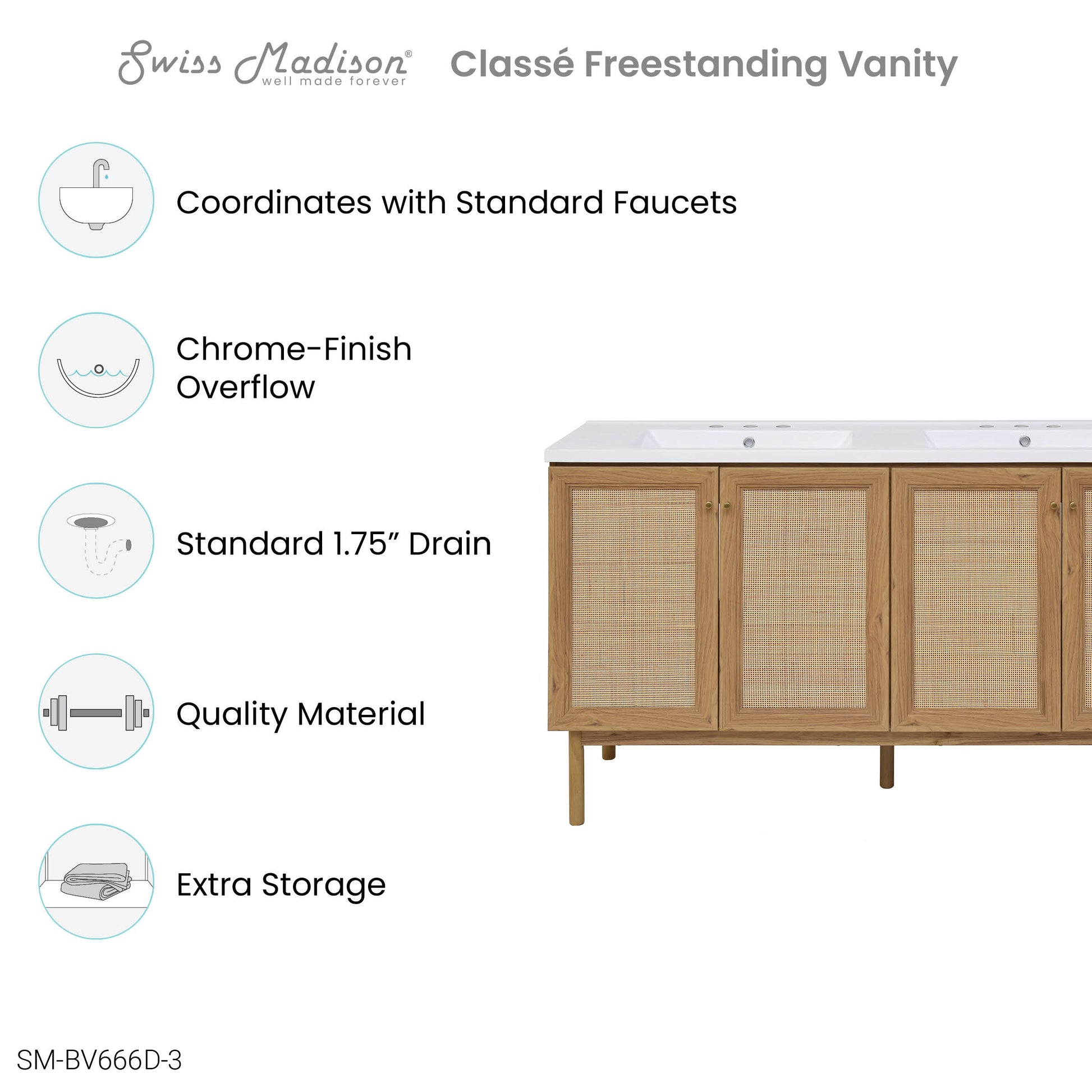 Swiss Madison Classe 60-inch freestanding bathroom vanity in Golden Oak — view 2