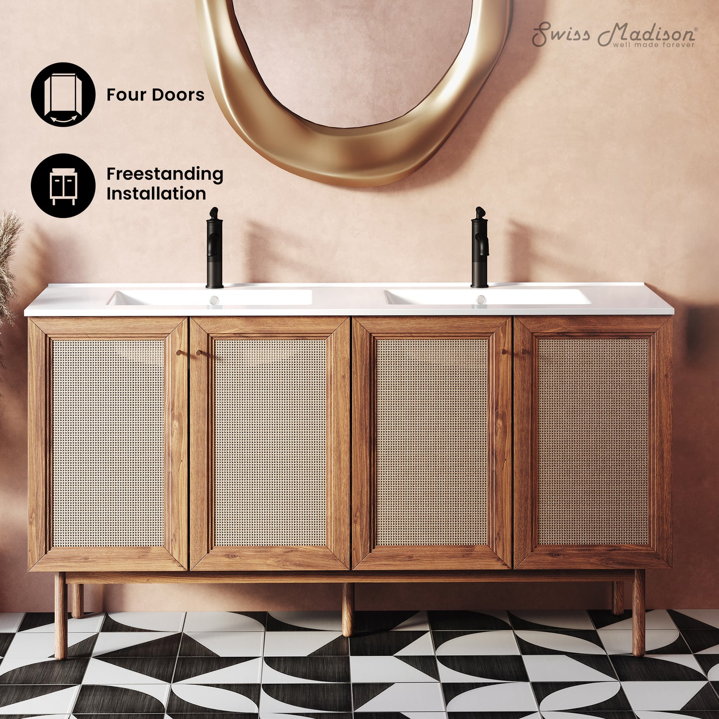 Swiss Madison Classe 60-inch freestanding bathroom vanity in Golden Oak